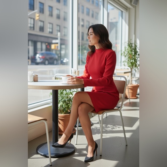 Commense Elegant Scarlet Long Sleeve Dress - Picture 2 of 4